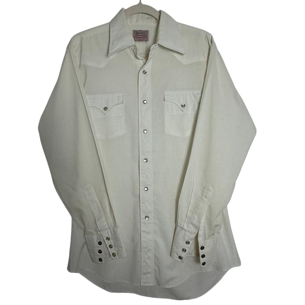 H Bar C Ranch Wear White Pearl Snap Button Long Tail Western Shirt